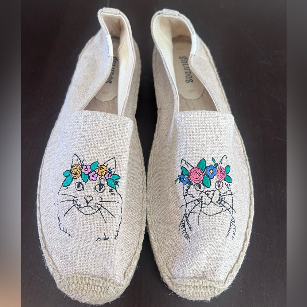 Soludos Cat Spirit Animal Embroidered Espadrille Flats